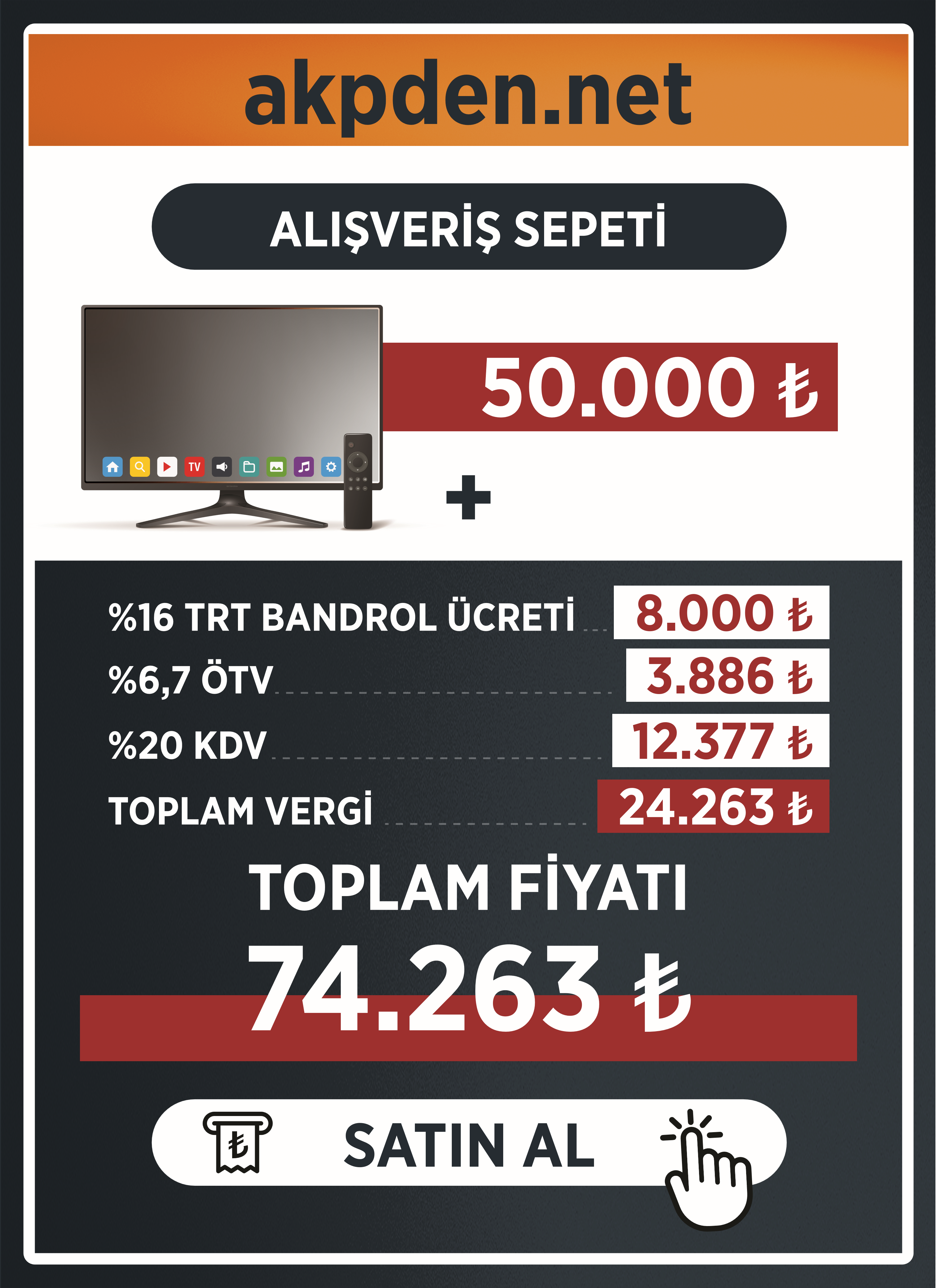 TRT Bandrol, ÖTV ve KDV ile toplam akıllı TV fiyatı: ₺ 74.263